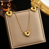 Luxury 18K Gold Plated Hollow Heart Jewelry Set  Mirror Polish Hypoallergenic Necklace   Earrings For Women
