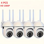 4pcs Kit 1080P Security Camera with Full Color Night Vision,Spotlight & Siren,2-Way Audio for Indoor and Outdoor Home Security System