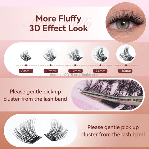 100 Pieces Wide Band Cluster Eyelash with Bond and Seal and Lash Remover and Tweezers