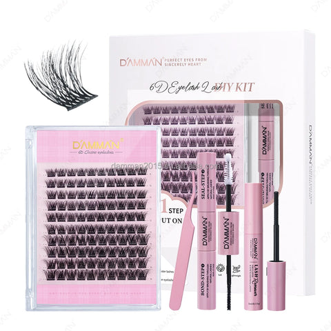 100 Pieces Wide Band Cluster Eyelash with Bond and Seal and Lash Remover and Tweezers