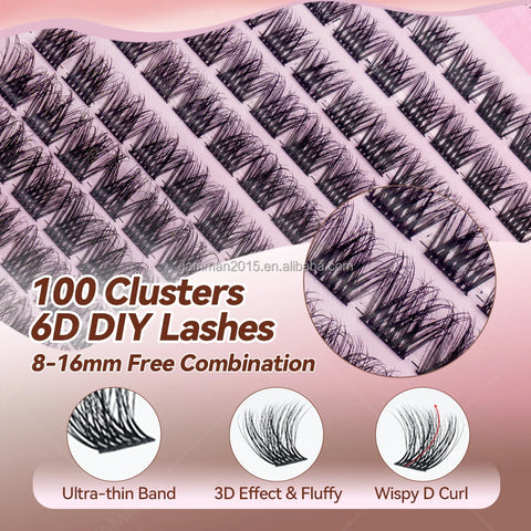 100 Pieces Wide Band Cluster Eyelash with Bond and Seal and Lash Remover and Tweezers