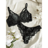 Eyelash Sxy Fancy Lace Strapping Underwire Bra &  Brazilian Panties