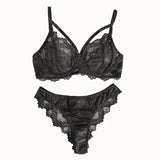 Eyelash Sxy Fancy Lace Strapping Underwire Bra &  Brazilian Panties