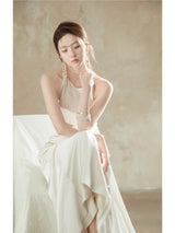 Sleeveless Women Maxi Dress Elegant Evening Long Backless Solid Simple White Luxury Dresses