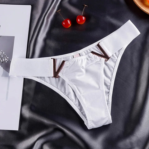 European and American Sexy T-Back Women's Metal V-Shaped Female Fashion Ice Silk Hip Lifting Sport Fitness Low Waist Panties T-T
