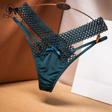 Cross Cut Ice Silk Thong  Sports Fashion Perspective Low Waist Ribbons Thongs Pantie
