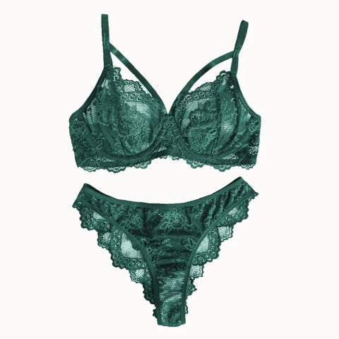 Eyelash Sxy Fancy Lace Strapping Underwire Bra &  Brazilian Panties