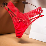 Cross Cut Ice Silk Thong  Sports Fashion Perspective Low Waist Ribbons Thongs Pantie
