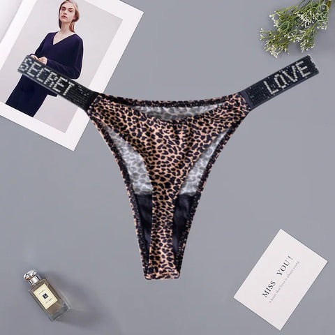 Glossy Low Rise Letter Comfort Thong Panties