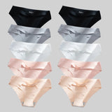 10PCS/Set Seamless Women's Panties Solid Color Silk Satin Underwear Breathable Comfortable Briefs