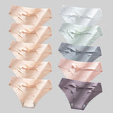 10PCS/Set Seamless Women's Panties Solid Color Silk Satin Underwear Breathable Comfortable Briefs