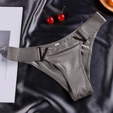 European and American Sexy T-Back Women's Metal V-Shaped Female Fashion Ice Silk Hip Lifting Sport Fitness Low Waist Panties T-T