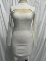 Sexy Knitted Bodycon Short Dresses Women Elegant White Hollow Sweater Dress Autumn Winter Fashion Basic New In Dresses 2025