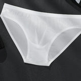 Men's Transparent Underwear Ice Silk Ball Pouch Panties Letter Seamless Ultra Thin Summer Breathable Low Waist Triangle Pants
