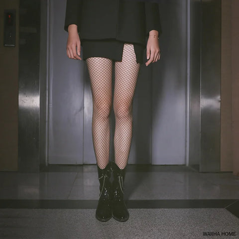 Black Fishnet Non-Slip Stockings Women Hollow Out Tight High Over Knee Lace