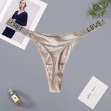 Glossy Low Rise Letter Comfort Thong Panties