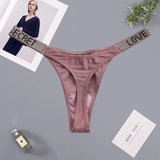 Glossy Low Rise Letter Comfort Thong Panties