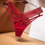 Cross Cut Ice Silk Thong  Sports Fashion Perspective Low Waist Ribbons Thongs Pantie