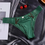 European and American Sexy T-Back Women's Metal V-Shaped Female Fashion Ice Silk Hip Lifting Sport Fitness Low Waist Panties T-T