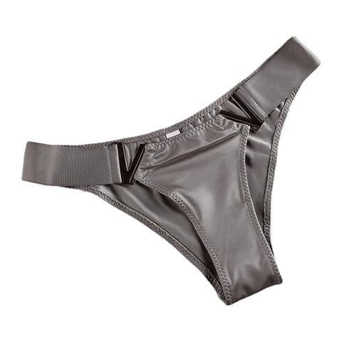 European and American Sexy T-Back Women's Metal V-Shaped Female Fashion Ice Silk Hip Lifting Sport Fitness Low Waist Panties T-T