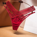 Cross Cut Ice Silk Thong  Sports Fashion Perspective Low Waist Ribbons Thongs Pantie