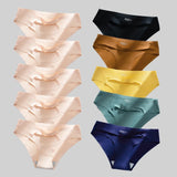 10PCS/Set Seamless Women's Panties Solid Color Silk Satin Underwear Breathable Comfortable Briefs