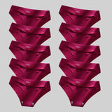 10PCS/Set Seamless Women's Panties Solid Color Silk Satin Underwear Breathable Comfortable Briefs
