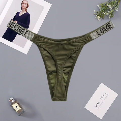 Glossy Low Rise Letter Comfort Thong Panties