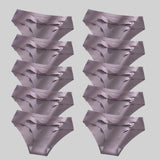 10PCS/Set Seamless Women's Panties Solid Color Silk Satin Underwear Breathable Comfortable Briefs