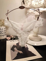 SP&CITY French Satin Sexy Women's Thongs Temptation Lace Embroidery Hollow Out Pantie