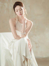 Sleeveless Women Maxi Dress Elegant Evening Long Backless Solid Simple White Luxury Dresses