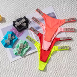 Fashionable ladies lingerie short waist ladies lingerie style, crystal letters comfortable pink thong sexy swimming trousers