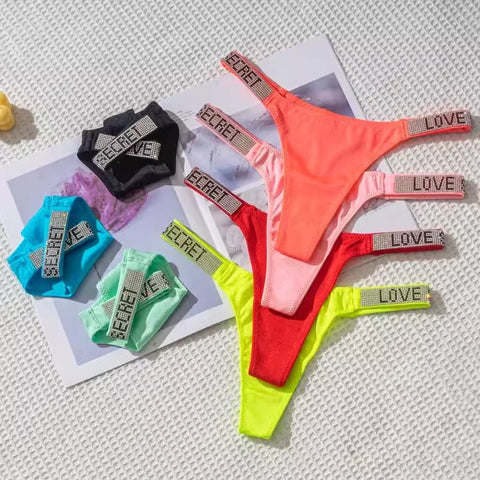 Fashionable ladies lingerie short waist ladies lingerie style, crystal letters comfortable pink thong sexy swimming trousers