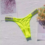Fashionable ladies lingerie short waist ladies lingerie style, crystal letters comfortable pink thong sexy swimming trousers
