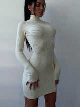 Sexy Knitted Bodycon Short Dresses Women Elegant White Hollow Sweater Dress Autumn Winter Fashion Basic New In Dresses 2025