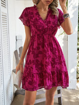 Spring/Summer New High end Light Luxury Style Short sleeved V-neck Mid length Dress Slim Fit Leisure Beach Dress