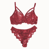 Eyelash Sxy Fancy Lace Strapping Underwire Bra &  Brazilian Panties