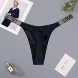 Glossy Low Rise Letter Comfort Thong Panties