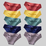 10PCS/Set Seamless Women's Panties Solid Color Silk Satin Underwear Breathable Comfortable Briefs