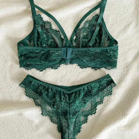 Eyelash Sxy Fancy Lace Strapping Underwire Bra &  Brazilian Panties