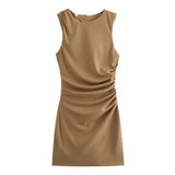 Elegant Pleated Dress Streetwear Versatile Zipper Bodycon Dress Ladies Fashion