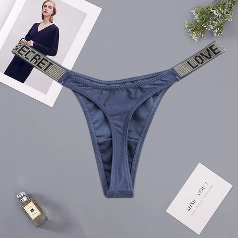 Glossy Low Rise Letter Comfort Thong Panties