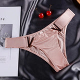 European and American Sexy T-Back Women's Metal V-Shaped Female Fashion Ice Silk Hip Lifting Sport Fitness Low Waist Panties T-T