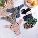 European and American Sexy T-Back Women's Metal V-Shaped Female Fashion Ice Silk Hip Lifting Sport Fitness Low Waist Panties T-T
