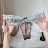 Women's thong  Lace Low Waist G-String Women Panties Mesh Bow Female Ladies Briefs Breathable Underwears Intimates Lace border o