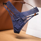 Cross Cut Ice Silk Thong  Sports Fashion Perspective Low Waist Ribbons Thongs Pantie