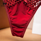 Cross Cut Ice Silk Thong  Sports Fashion Perspective Low Waist Ribbons Thongs Pantie