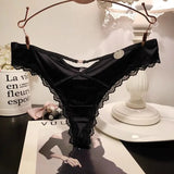 SP&CITY French Satin Sexy Women's Thongs Temptation Lace Embroidery Hollow Out Pantie