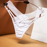 Cross Cut Ice Silk Thong  Sports Fashion Perspective Low Waist Ribbons Thongs Pantie