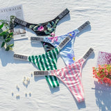 Fashionable ladies lingerie short waist ladies lingerie style, crystal letters comfortable pink thong sexy swimming trousers